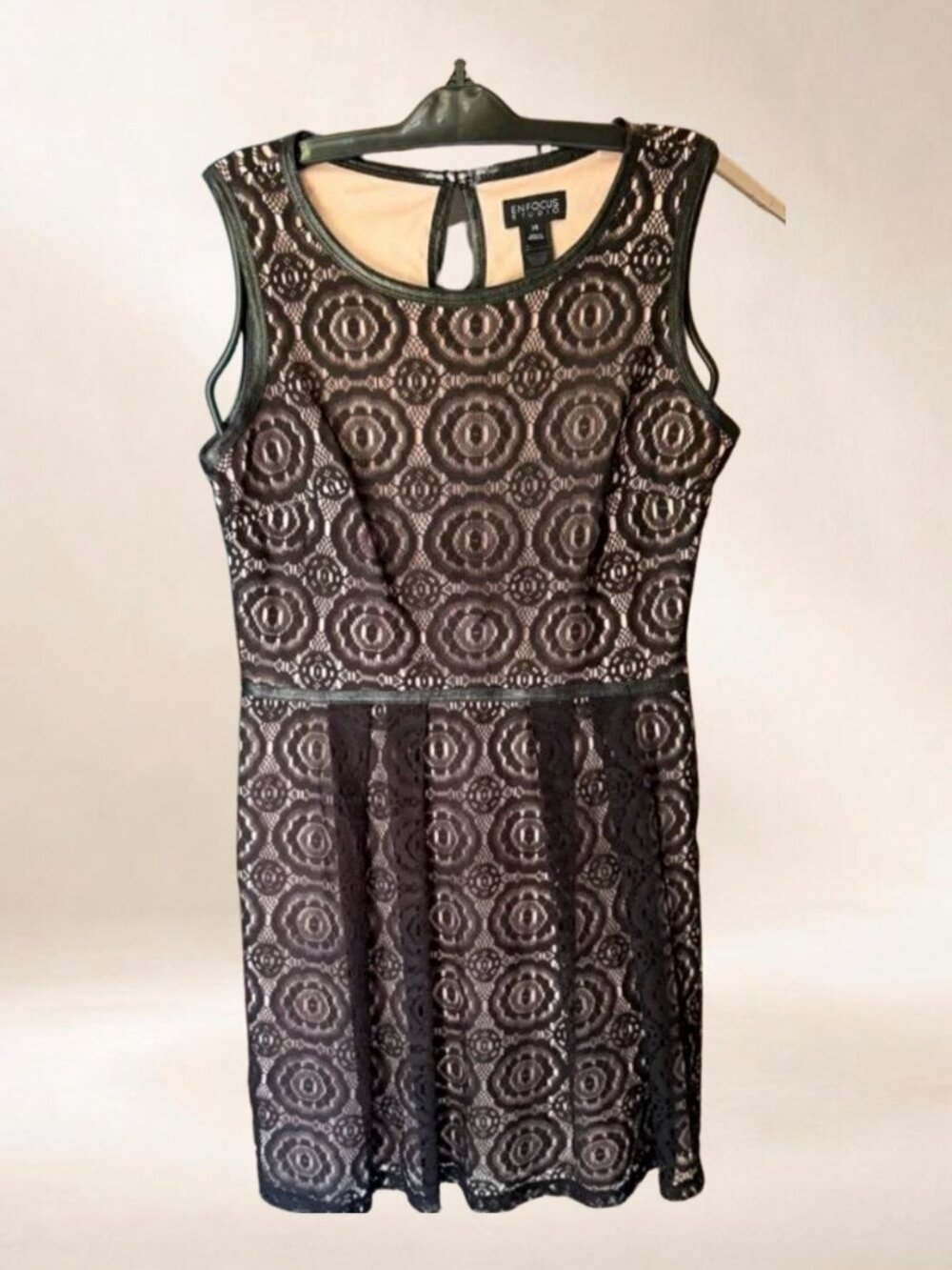 Enfocus Studio Black Nude Lace Fit & Flare Dress Size 14